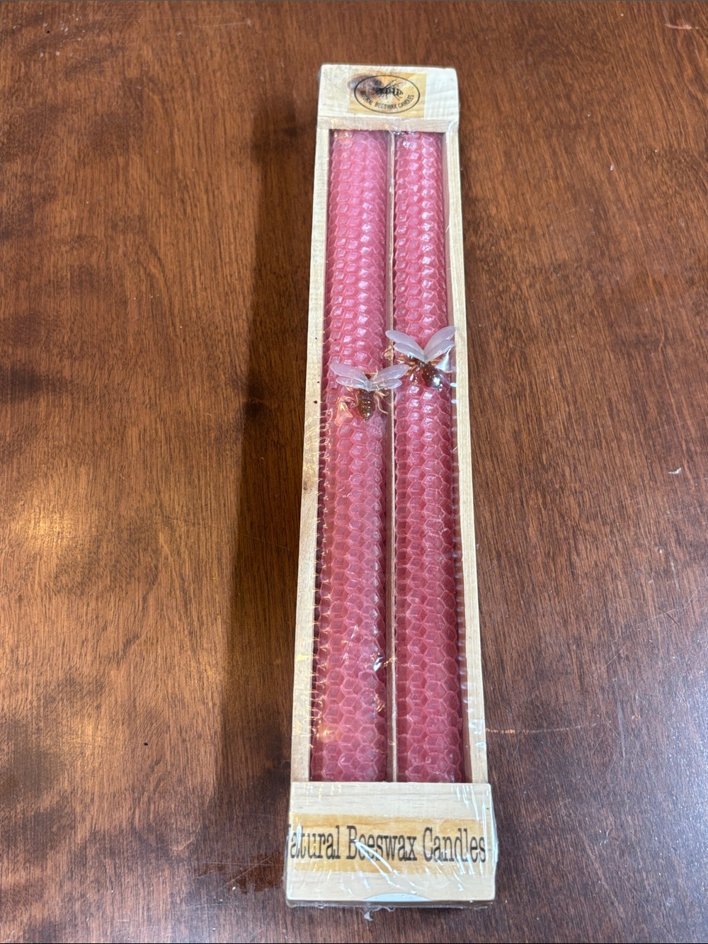 Source Unknown Pink Beeswax Taper Candles with Bee Accents